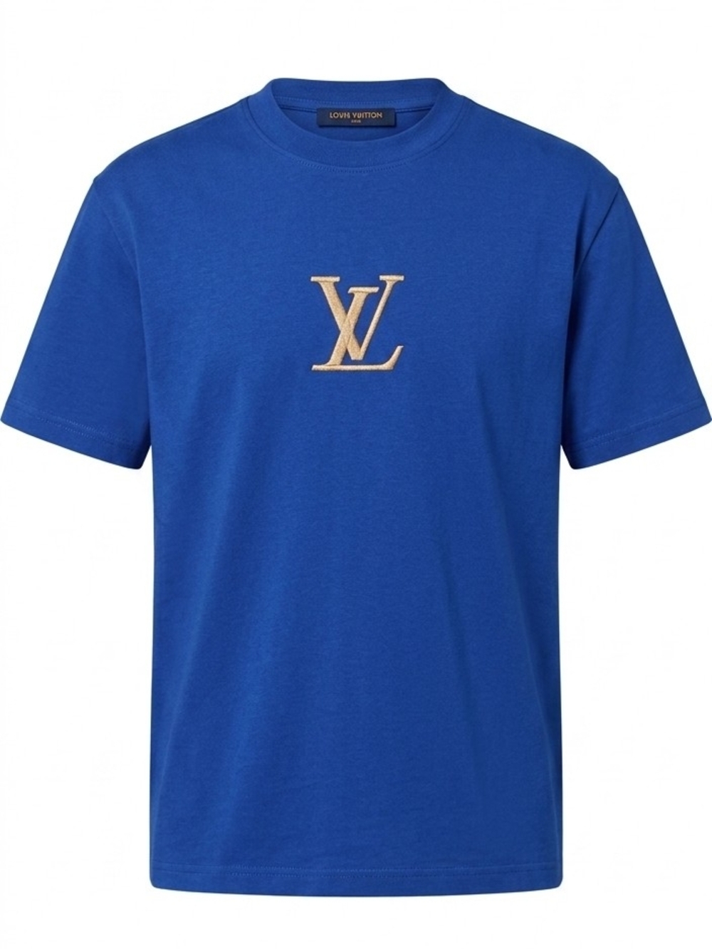 Louis Vuitton Royal Blue Crewneck T-Shirt with Gold LV Emblem